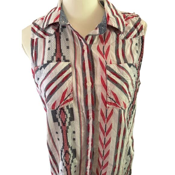 Women’s Ariat Sleeveless Aztec Shirt Button Up 10026556 New Red White Blue M - Picture 4 of 5